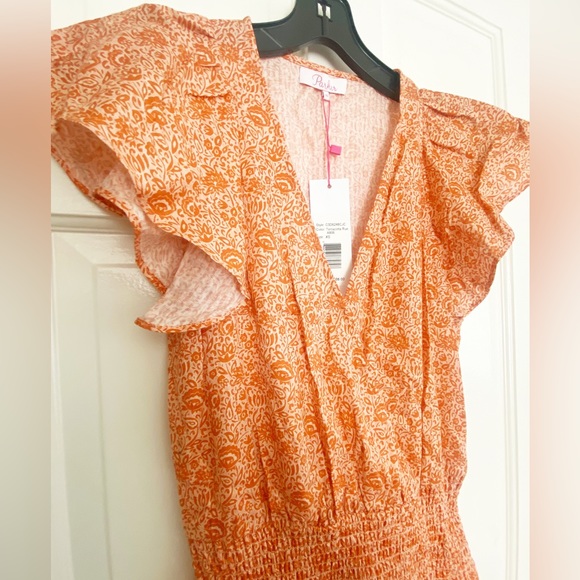 NWT Parker Floral Tangerine and Peach Smocked Tiered V Neck Dress - Picture 7 of 8